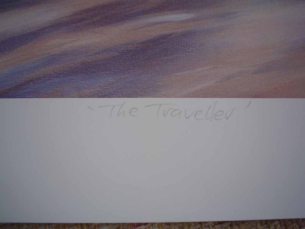 The Traveller by Paul Grignon, hand-numbered 449/500, titled and signed by the artist, detail to show title - limited edition offset lithograph vintage fine art print