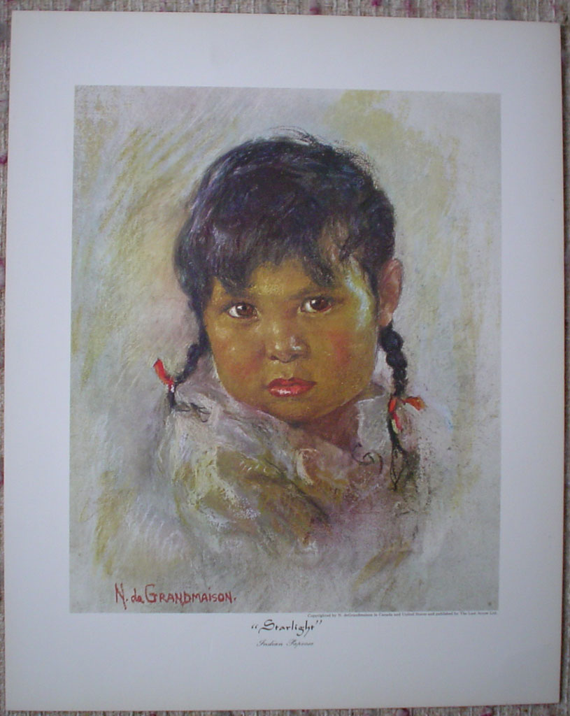 Starlight: Indian Papoose by Nicholas de Grandmaison, numbered en verso as "I"-29, shown with full margins - offset lithograph limited edition vintage fine art print