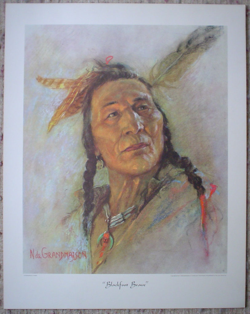 Blackfoot Brave by Nicholas de Grandmaison, numbered en verso as "X"-550, shown with full margins - offset lithograph limited edition vintage fine art print