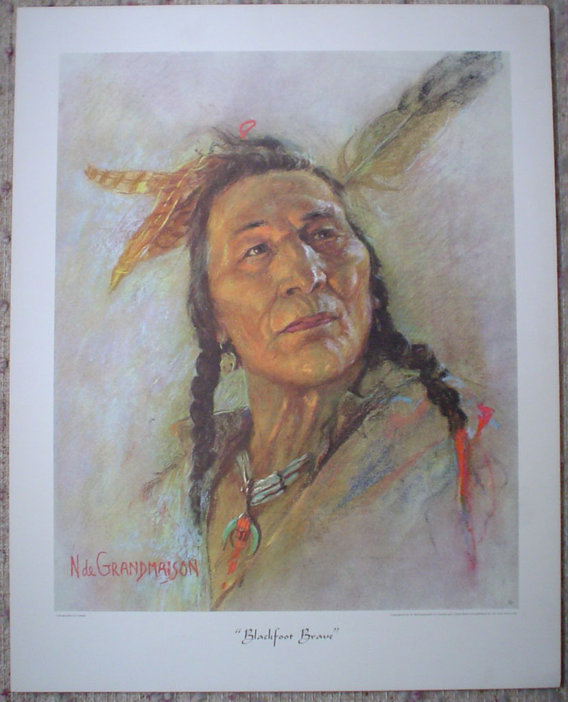 Blackfoot Brave by Nicholas de Grandmaison, numbered en verso as "X"-551, shown with full margins - offset lithograph limited edition vintage fine art print
