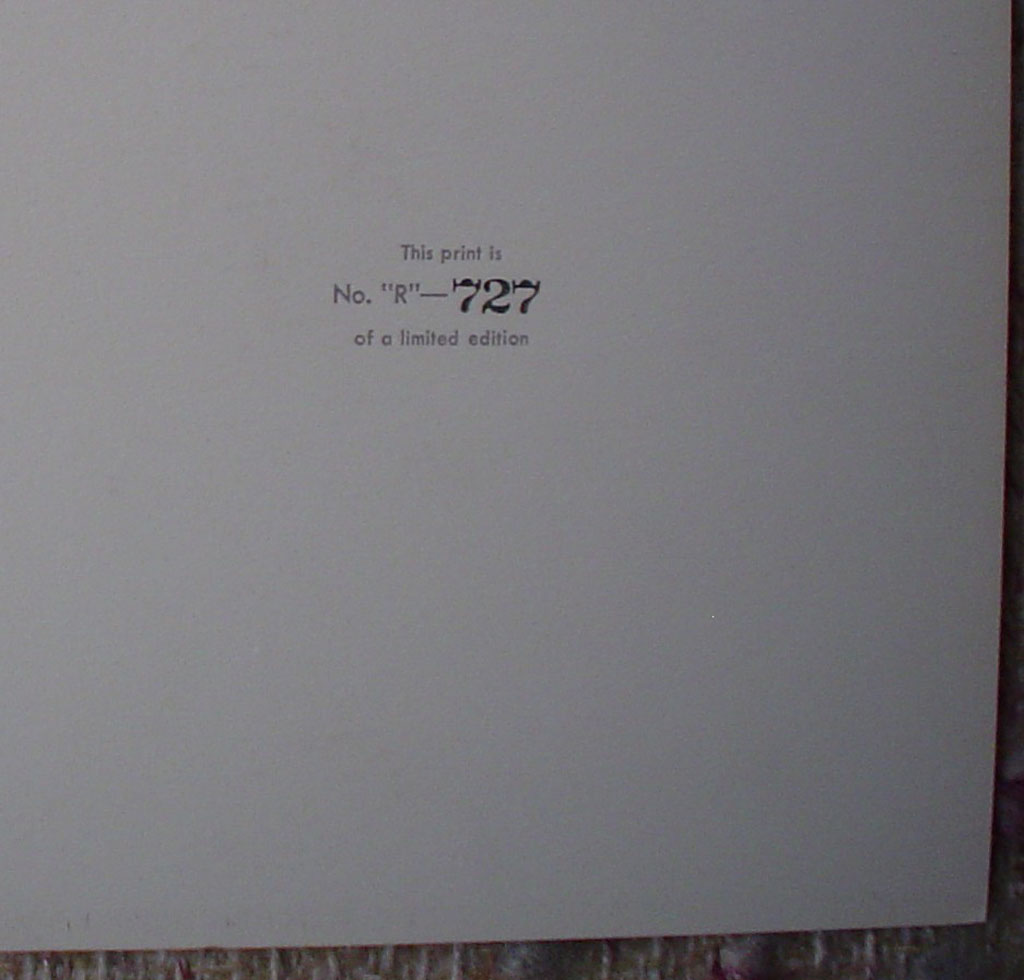 Chief Coldweather by Nicholas de Grandmaison, numbered en verso as "R"-727, detail to show edition number - offset lithograph