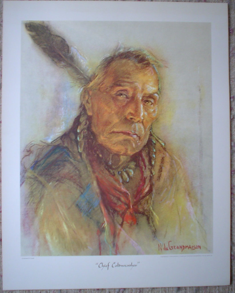 Chief Coldweather by Nicholas de Grandmaison, numbered en verso as "R"-728, shown with full margins - offset lithograph limited edition vintage fine art print