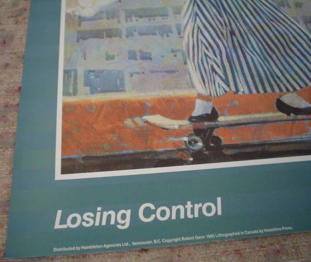 Losing Control by Robert Genn, hand-signed by artist, detail to show publishing information - offset lithograph reproduction vintage poster art print