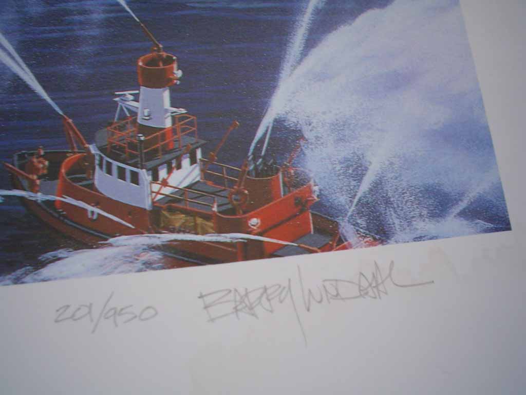 Vancouver Harbour Expo'86 by Barry Lundahl, numbered 201/950 and signed by artist, detail to show edition and artist signature - offset lithograph limited edition vintage fine art print