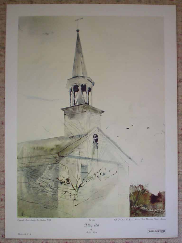 Tolling Bell by Andrew Wyeth, shown with full margins - collectible collotype reproduction vintage fine art print