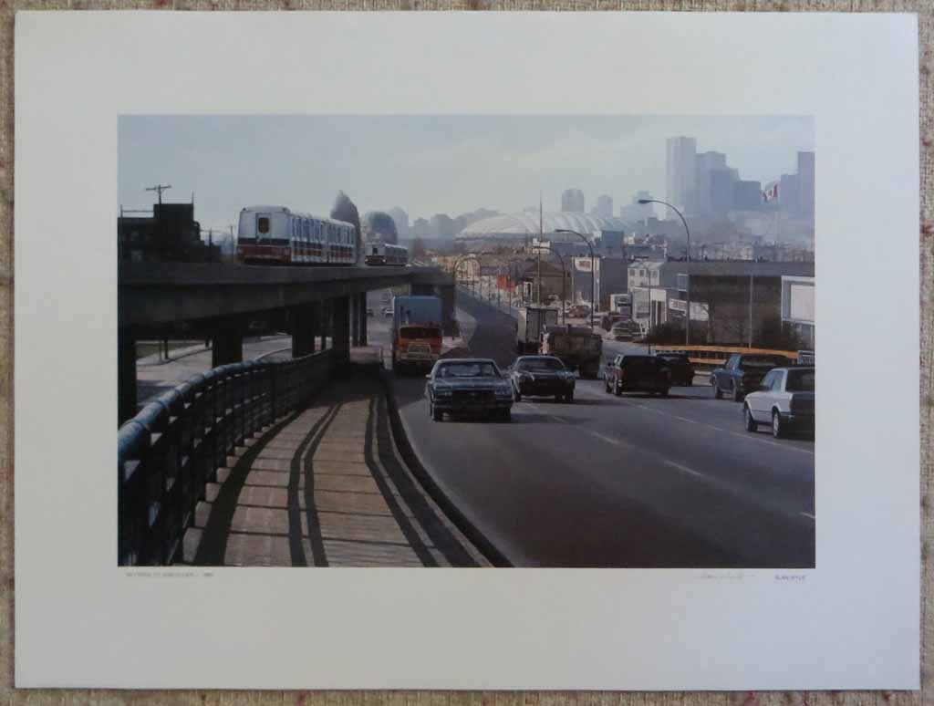 Skytrain To Vancouver 1986 by Alan Wylie, signed by artist, shown with full margins - offset lithograph reproduction vintage fine art print