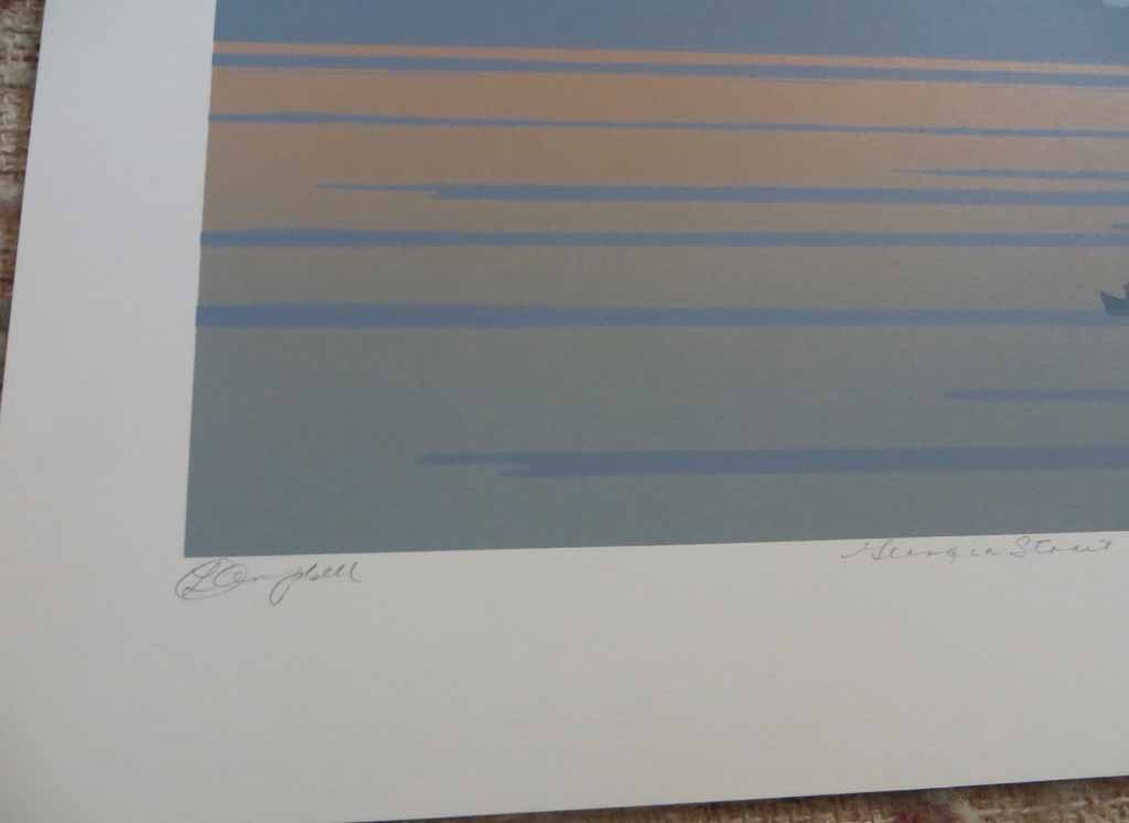 Georgia Strait by Leyda Campbell, detail to show artist signature and title - original screenprint/silkscreen limited edition fine art print, signed, titled and numbered 56/100 by artist