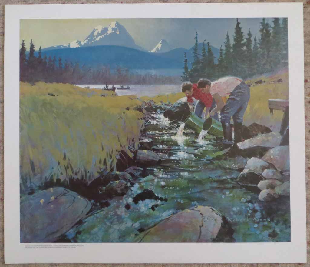 Salmon For Tomorrow by Robert Genn, shown with full margins - limited edition of 300, vintage offset lithograph fine art reproduction, signed and numbered AP 1/30 by artist