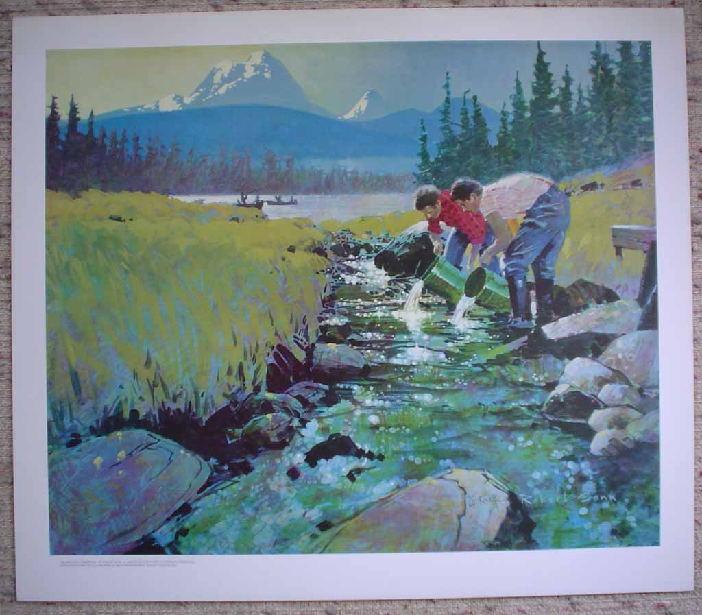 Salmon For Tomorrow by Robert Genn, shown with full margins - limited edition of 300, vintage offset lithograph fine art reproduction, signed and numbered AP 3/30 by artist