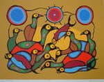 The Gathering by Norval Morrisseau - original limited edition serigraph/silkscreen, titled, numbered 465/500 and signed by artist with butterfly remarque under title, sheet size 24x30 inches/ 61x76cm, circa 1980 (KerrisdaleGallery.com)
