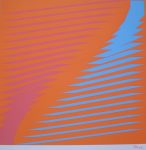 Turquoise Orange Jagged Lines Abstract (untitled) by Horst Rave - 1975 original serigraph/silkscreen, signed in plate, one of 13 different serigraphs from "Künstlerkalendar '75" , an oversized calendar featuring original serigraphs from 13 European artists, © 1975 Verlag F. Bruckmann KG, München (Bruckmann Publishing, Munich)