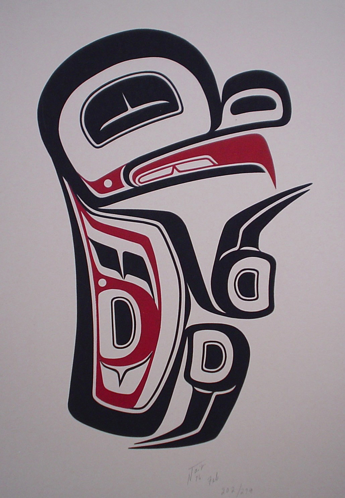 Frog by Norman Tait, Nisga'a Northwest Coast Canadian Native - vintage 1976 original print limited edition serigraph/silkscreen - in lower right image area in pencil by artist: signed N Tait, dated Feb '76, numbered 202/279 - sheet size 20x13 inches/51x33 cm (KerrisdaleGallery.com)
