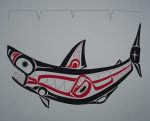 Shark by Roy Henry Vickers, Tsimshian Pacific Northwest Coast First Nations contemporary Native artist - vintage 1976 original print limited edition serigraph/silkscreen - in lower image area, in pencil: numbered 127/195, dated 19/1/76, titled Shark in lower left; signed Roy Henry Vickers, Tsimsian Tribe, Kitkatla B.C. at lower right - sheet size 12x15 inches/30x38 cm (KerrisdaleGallery.com