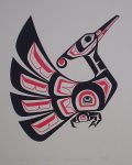 Loon by Clarence A. Wells, Gitxsan Pacific Northwest Coast First Nations contemporary Native artist - vintage original 1977 limited edition serigraph/silkscreen print - under image in pencil by artist: dated March '77, titled Loon, signed Clarence A. Wells, numbered 136/180 - sheet size 17x13 inches/ 43x33 cm (KerrisdaleGallery.com)