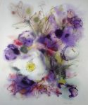 "White Flowers on Purple" by Klaus Meyer Gasters - vintage 1970's/1980's offset lithograph reproduction watercolour collectible fine art print (size approx. 15 x 18.5 inches/ ca. 38 x 47 cm) - KerrisdaleGallery.com