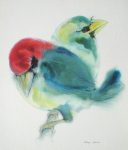 "Two Blue Barbet Birds", in German:"Bartvoegel" by Klaus Meyer Gasters - vintage 1970's offset lithograph reproduction watercolour collectible art print (size 12.5 x 10.75 inches/31.75 x 27 cm)