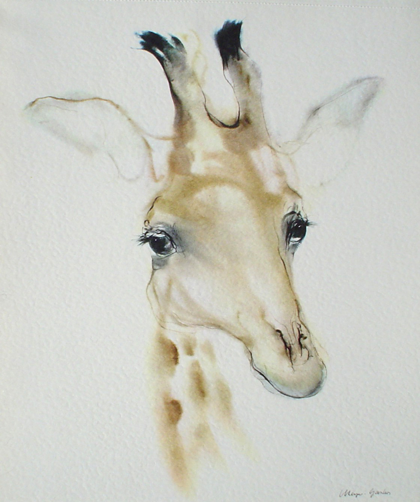 "Giraffe Head" by Klaus Meyer Gasters - vintage 1977 offset lithograph reproduction watercolour collectible fine art print (size 12.5 x 10.75 inches/31.75 x 27 cm) - KerrisdaleGallery.com