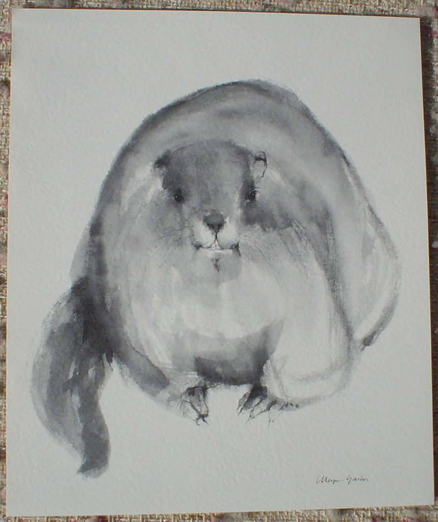 "Beaver" in German:"Biber" by Klaus Meyer Gasters, shown with full margins - vintage 1977 offset lithograph reproduction watercolour collectible fine art print (size 12.5 x 10.75 inches/31.75 x 27 cm) - KerrisdaleGallery.com