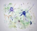 "Blue Star Thistles" by Klaus Meyer Gasters - vintage 1970's/1980's offset lithograph reproduction watercolour collectible fine art print (size approx. 15 x 18.5 inches/ ca 38 x 47 cm) - KerrisdaleGallery.com