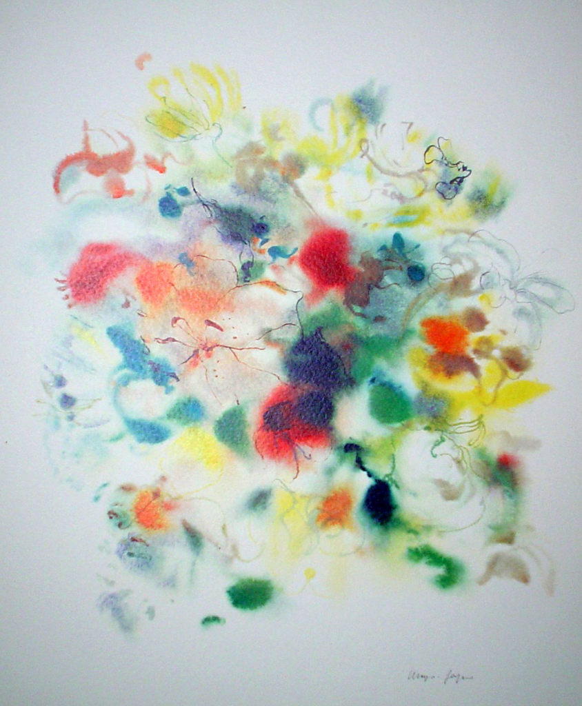 "Red Yellow Blue Bouquet" by Klaus Meyer Gasters - vintage 1970's/1980's offset lithograph reproduction watercolour collectible fine art print (size approx. 15 x 18.5 inches/ ca 38 x 47 cm) - KerrisdaleGallery.com
