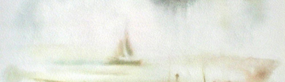 "Big Sailboat Misty Scene" by Klaus Meyer Gasters - vintage 1970's/1980's offset lithograph reproduction watercolour collectible fine art print (size approx. 15 x 18.5 inches/ ca 38 x 47 cm) - KerrisdaleGallery.com