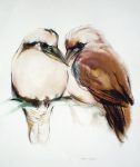 "Two Loving Brown Birds" by Klaus Meyer Gasters - vintage 1970's/1980's offset lithograph reproduction watercolour collectible fine art print (size approx. 15 x 18.5 inches/ ca 38 x 47 cm) - KerrisdaleGallery.com