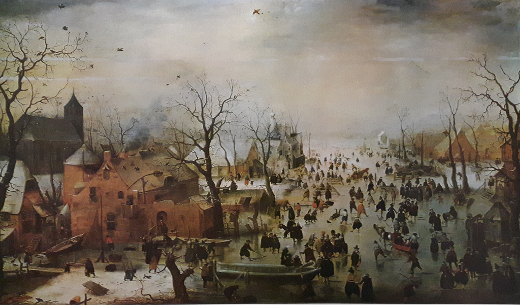 KerrisdaleGallery.com - Stock ID# AH201ph - "Winter Scene With Ice Skaters" by Hendrik Avercamp - offset lithograph reproduction, printed in The Netherlands - vintage collectible art print