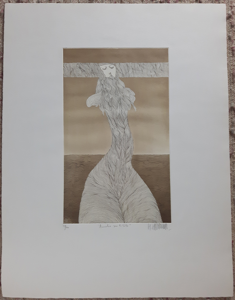 KerrisdaleGallery.com - Stock ID#MM059ev-snt - "Amelie Sur La Cote" by Michel Mathonnat, shown with full margins - original etching, limited edition of 100 - numbered 59/100, titled and signed in pencil by artist - vintage fine art print