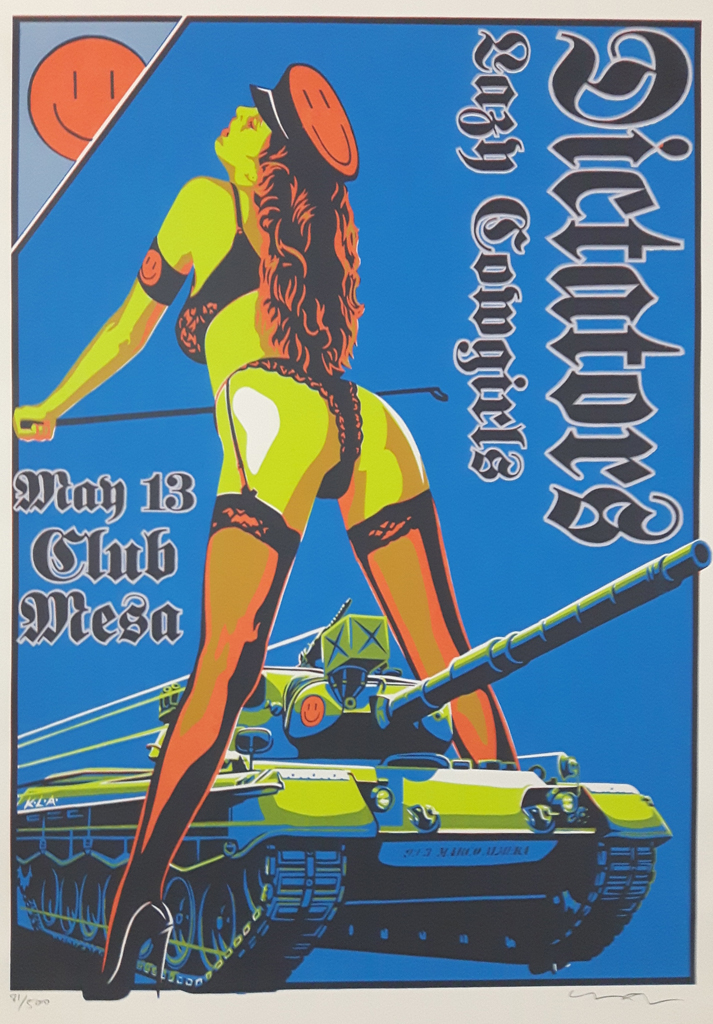 KerrisdaleGallery.com - Stock ID#AM081sv - Dictators and Lazy Cowgirls May 13 at Club Mesa (Arizona) by Marco Almera, numbered 81/500 and signed by artist in pencil - Screenprint/ Silkscreen/ Serigraph: original poster from 1999