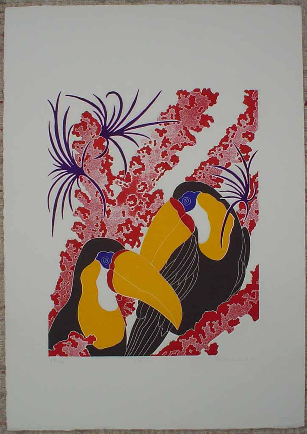KerrisdaleGallery.com - stock ID#SG118ev-snt - Toucans by G. Clark Sealy, shown with full margins - original etching circa 1980s, limited editon, numbered 118/175, titled and signed by the artist