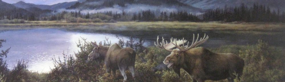 KerrisdaleGallery.com - stock ID#WM647ph-snt - Autumn Evening (moose couple) by Marla Wilson - Limited Edition 647/695, 1990 offset lithograph; numbered, titled and signed in pencil by the artist