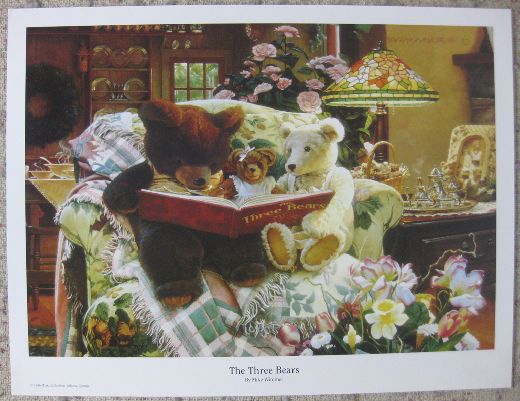 KerrisdaleGallery.com - stock ID#WM995ph - The Three Bears by Mike Wimmer, shown with full margins - 1996 offset lithograph of a 1995 painting, printed in U.S.A.