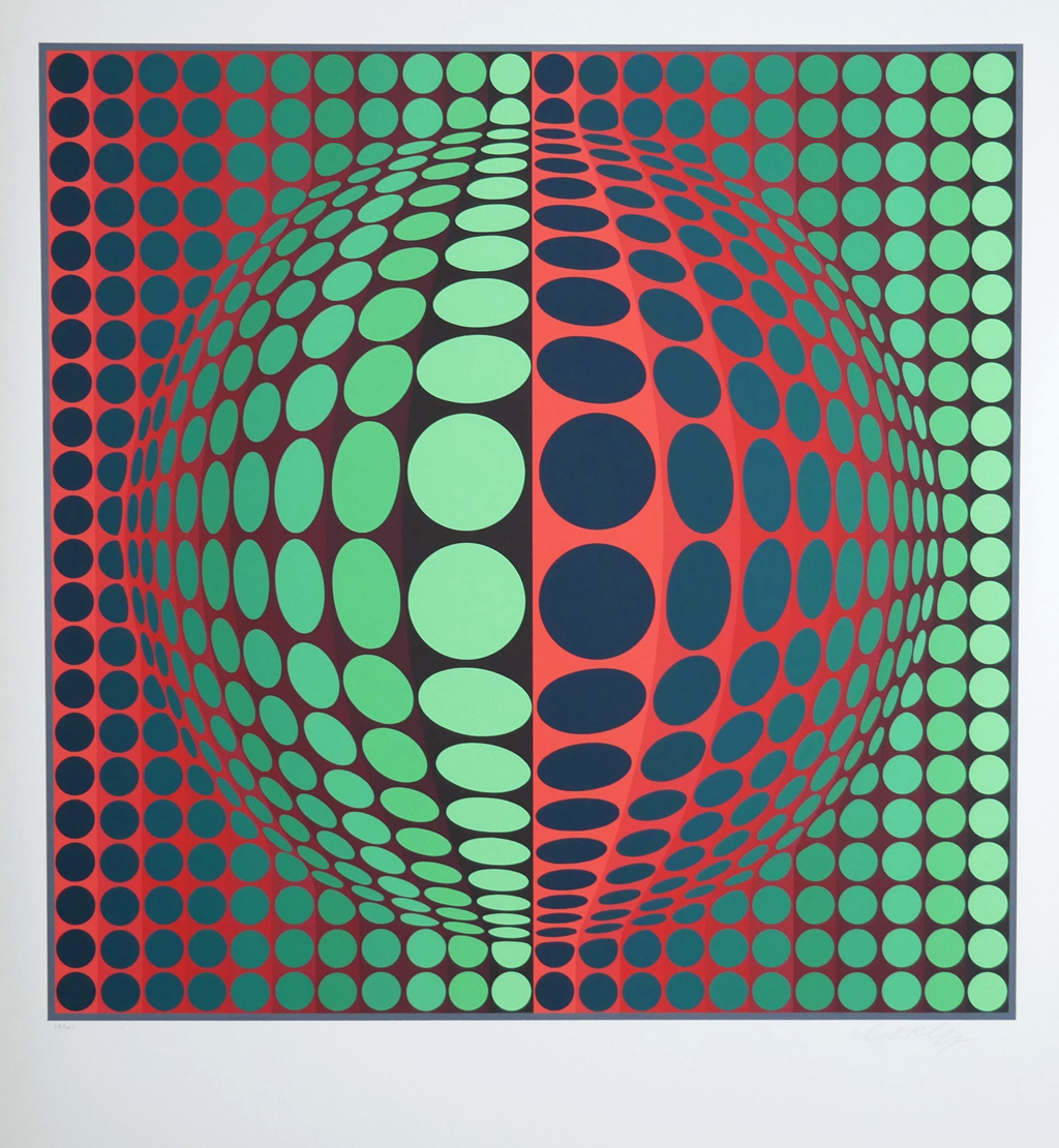 KerrisdaleGallery.com - Stock ID#VV068ss-sn "untitled: Red Green Circles" by Victor Vasarely - original serigraph, ca. 1970, numbered 68/267, signed by artist