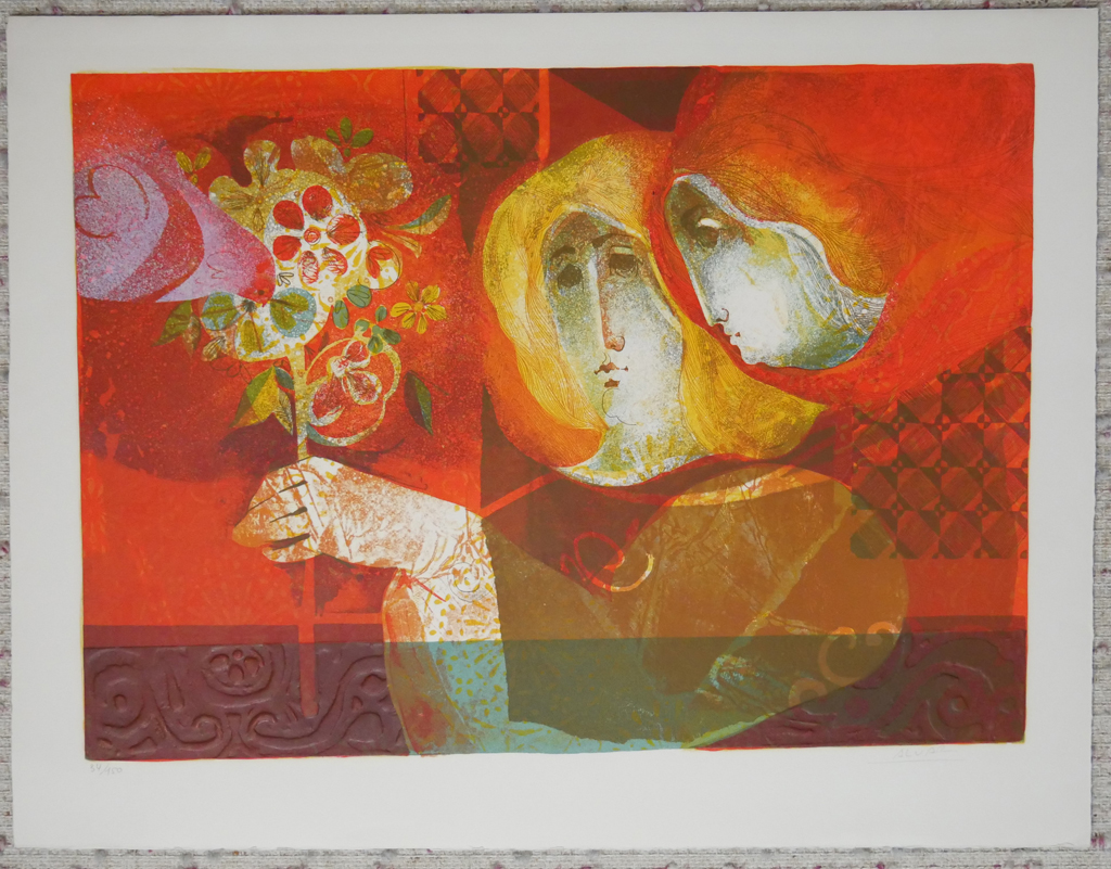 KerrisdaleGallery.com - Stock ID#SA034lh-sn - "The Couple" by Alvar Sunol Munoz-Ramos, shown with full margins - original lithograph, embossed, signed by artist and numbered 34/150