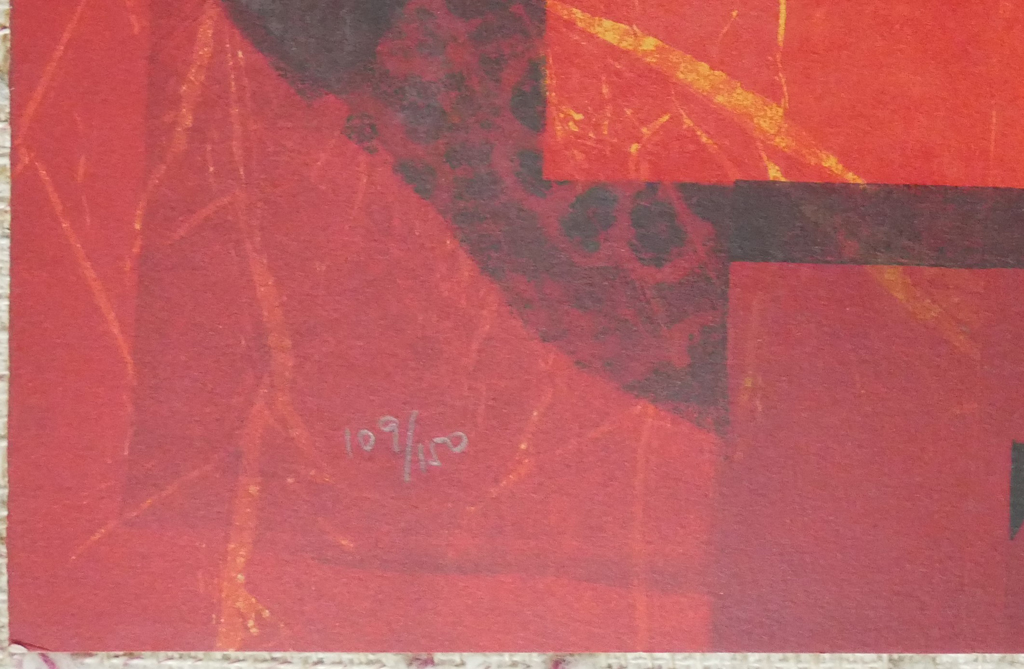 KerrisdaleGallery.com - Stock ID#SA109lh-sn - "La Table Orange" by Alvar Sunol Munoz-Ramos, detail to show edition and condition - original lithograph, signed by artist and numbered 109/150
