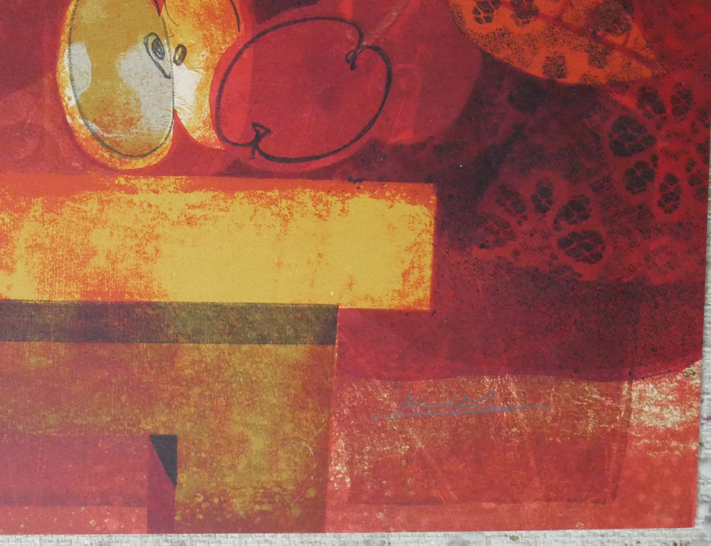 KerrisdaleGallery.com - Stock ID#SA109lh-sn - "La Table Orange" by Alvar Sunol Munoz-Ramos, detail to show artist signature and condition - original lithograph, signed by artist and numbered 109/150