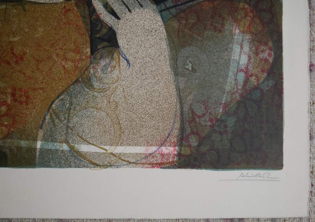 KerrisdaleGallery.com - Stock ID#SA114lv-sn - "L'Offrande, Dove" by Alvar Sunol Munoz-Ramos, detail to show artist signature and condition - original lithograph, signed by artist and numbered 114/150