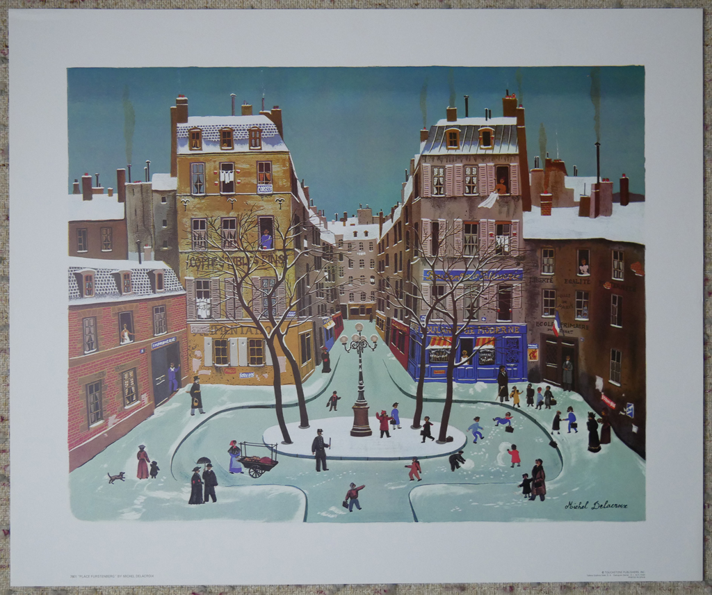 KerrisdaleGallery.com - Stock ID#DM112ph - "Place Furstenburg" by Michel Delacroix, shown with full margins - vintage 1980's offset lithograph reproduction fine art print, printed in U.S.A.