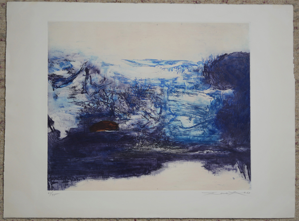 ZAO WOU-KI: "Mer de Glace", "Sea of Ice" shown with full margins - original etching with aquatint, numbered 61/95, dated 1968, signed by artist in pencil - Stock ID#zw061eh-snd, KerrisdaleGallery.com