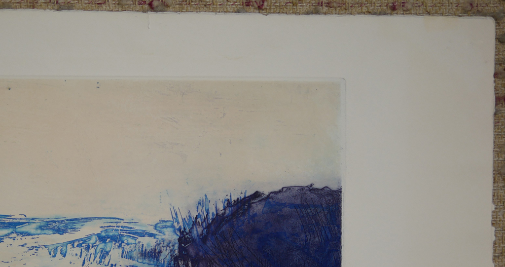 KerrisdaleGallery.com - Stock ID#zw061eh-snd - "Mer de Glace", "Sea of Ice" by Zao Wou-Ki, detail to show small vertical tear in upper margin - original etching with aquatint