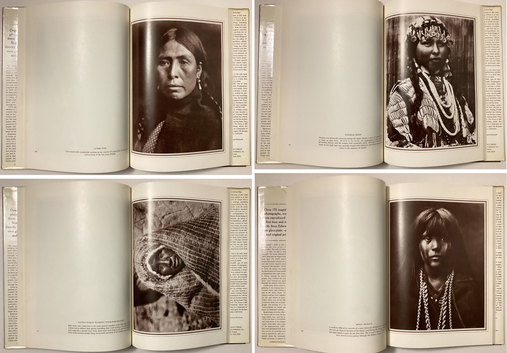 Edward Sheriff Curtis, Visions of a Vanishing Race by Florence Graybill Curtis and Victor Boesen - American Legacy Press 1981 Hardcover book in dustjacket ISBN 0517348195 - examples of content, four female portraits: Lummi, Wishham bride, Mohave, Nootka (available from KerrisdaleGallery.com - Stock ID#CUR181)