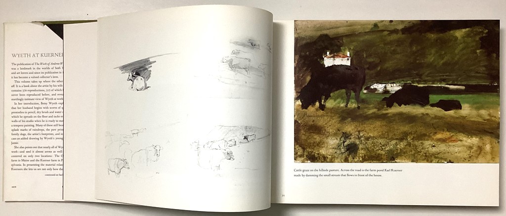<em>Wyeth at Kuerners</em> by Betsy Wyeth - Hardcover book, 1976, First Edition. Paintings and sketches by Andrew Wyeth, showing pages 20-21 (available from KerrisdaleGallery.com - Stock ID#WYE176bh)