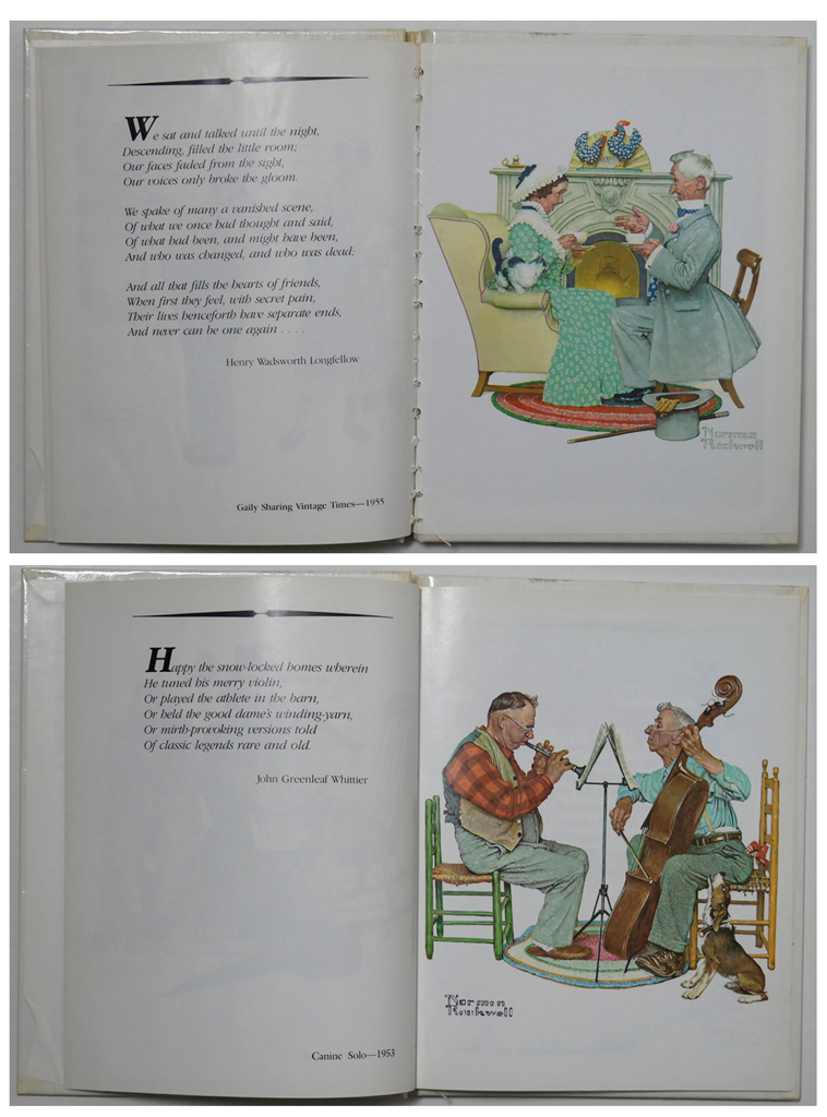 The Four Seasons by Norman Rockwell (illustrations), various American poets (Bryant, Emerson, Longfellow, Lowell, Thoreau, Walden, Whitman, Whittier: accompanying text) - Gallery Books, NY 1984 boxed set of four Hardcover books ISBN 10:0831764163 - composite view to show examples of content in Winter - (available from KerrisdaleGallery.com, Stock ID#ROC184bv)