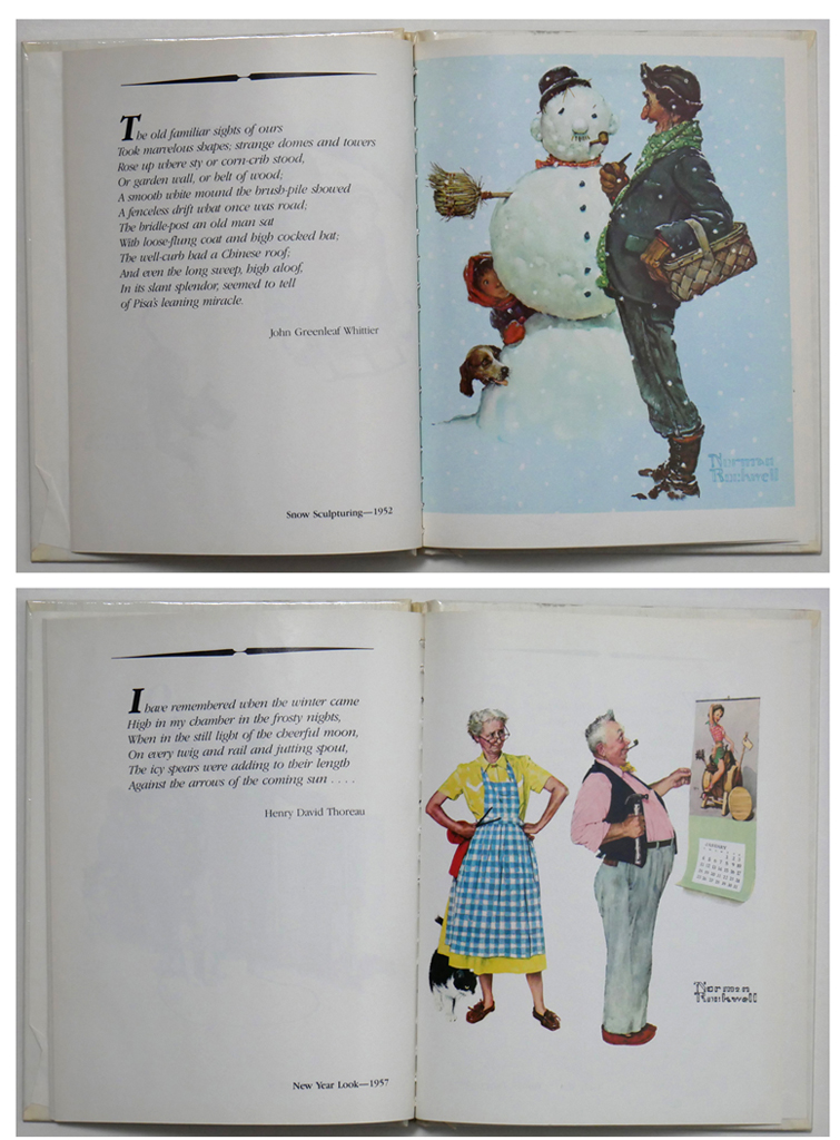The Four Seasons by Norman Rockwell (illustrations), various American poets (Bryant, Emerson, Longfellow, Lowell, Thoreau, Walden, Whitman, Whittier: accompanying text) - Gallery Books, NY 1984 boxed set of four Hardcover books ISBN 10:0831764163 - composite view to show examples of content in Winter - (available from KerrisdaleGallery.com, Stock ID#ROC184bv)