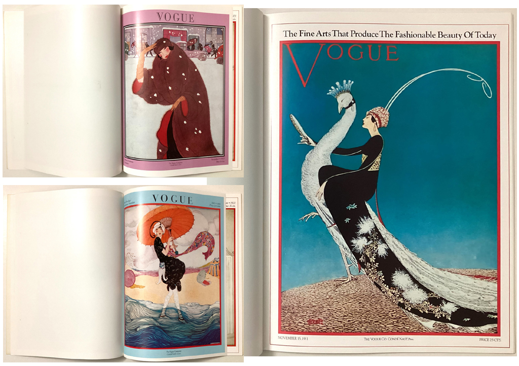 Vogue Poster Book by Diana Vreeland (introduction) - The Conde Nast Publications, selected Vogue 1911 to 1926 magazine covers, Harmony Books 1975 Softcover book ISBN 10:0517520443- composite view to show content: very large, full page colour plates suitable for framing (available from KerrisdaleGallery.com, Stock ID#VOG275bv)