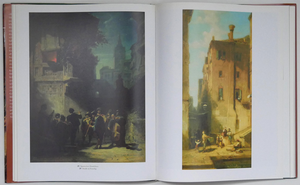 Spitzweg by Lisa Schirmer (text), Carl Spitzweg (illustrations) - E.A. Seemann Verlag, Leipzig 1991 Hardcover book in dustjacket, in German ISBN 10:3363005156 - page view to show examples of content: Plate 28 Spanisches Staendchen, Plate 29 Strasse in Venedig (available from KerrisdaleGallery.com, Stock ID#SPI191bv)