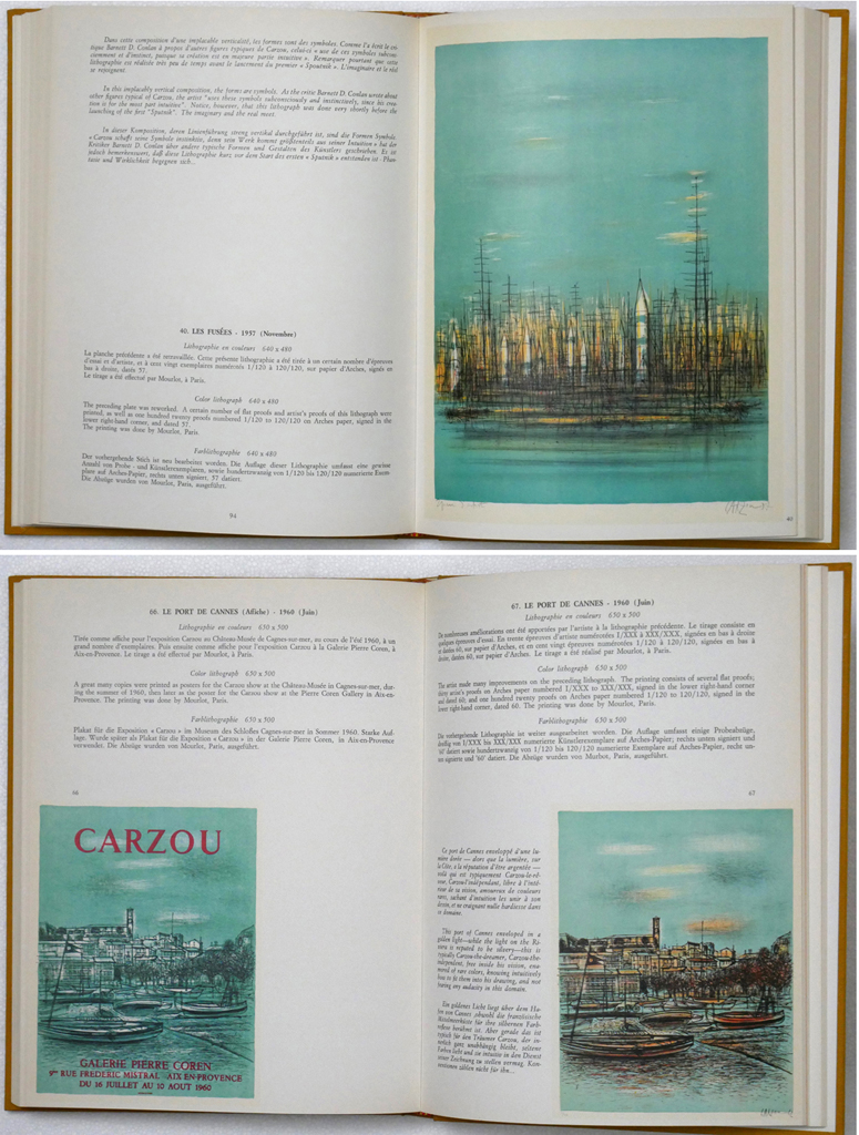Carzou I, Complete Works 1948-1962 by Maguy Furhange (text) and Jean Carzou (illustrations) - Editions D'Art de Francony, 1971 Hardcover book in dustjacket, numbered Limited Edition - composite photo to show examples of content illustrations (available from KerrisdaleGallery.com, Stock ID#CAR171bv)