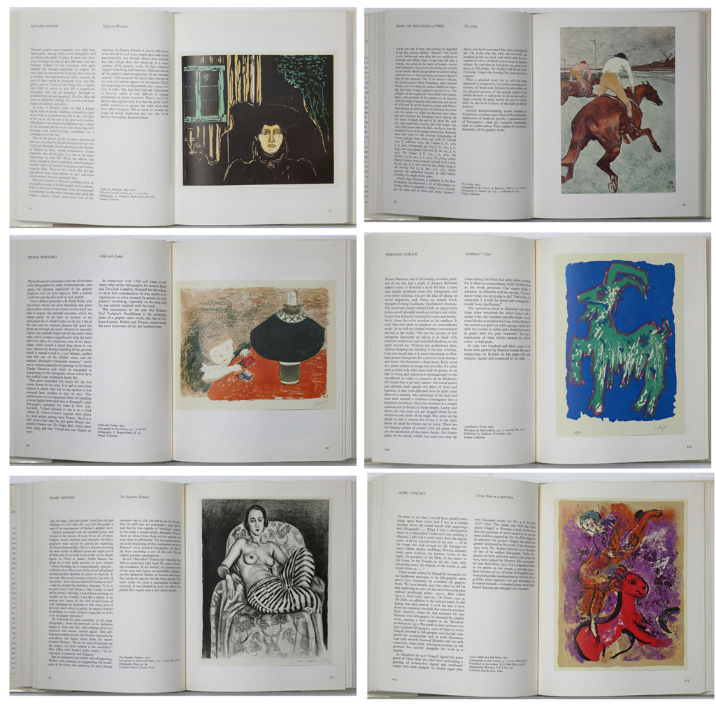 French Prints Of The 20th Century by Roger Passeron (text) and 40 Artists (illustrations) - Praeger Publishers Inc USA, 1970 Hardcover book in dustjacket - composite photo to show examples of content include illustrations of prints engraved by Munch, Toulouse-Lautrec, Bonnard, Lorjou, Matisse and Chagall; all art prints are "tipped in" for easy removal for framing. (available from KerrisdaleGallery.com, Stock ID#PAS170bv)