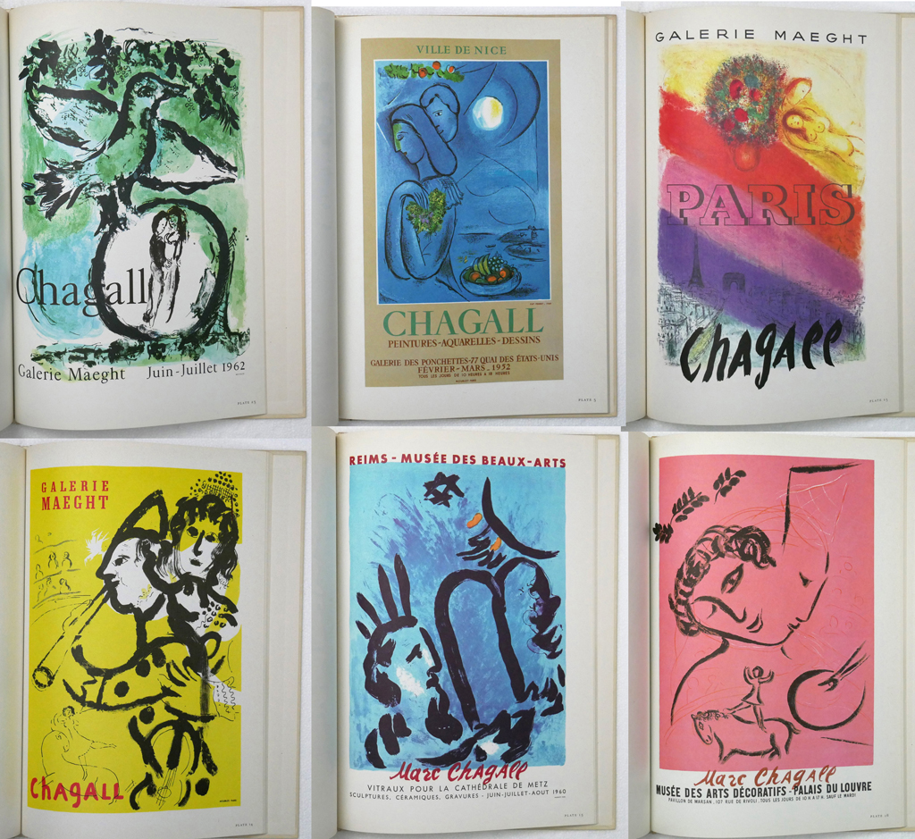 Marc Chagall, Posters and Personality by Joseph K. Foster (text) and Marc Chagall (illustrations) – Reynal & Co, NY 1966 Hardcover book First Edition - composite photo of content, illustrations of exhibition posters (available from KerrisdaleGallery.com, Stock ID#CHA166bv)