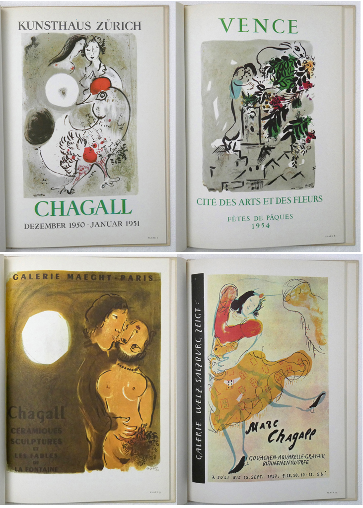 Marc Chagall, Posters and Personality by Joseph K. Foster (text) and Marc Chagall (illustrations) – Reynal & Co, NY 1966 Hardcover book First Edition - composite photo of content, illustrations of exhibition posters (available from KerrisdaleGallery.com, Stock ID#CHA166bv)